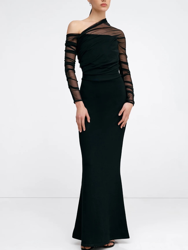 Marcella Women's Monroe Long Sleeve Mermaid Gown - Black - Size Large - New